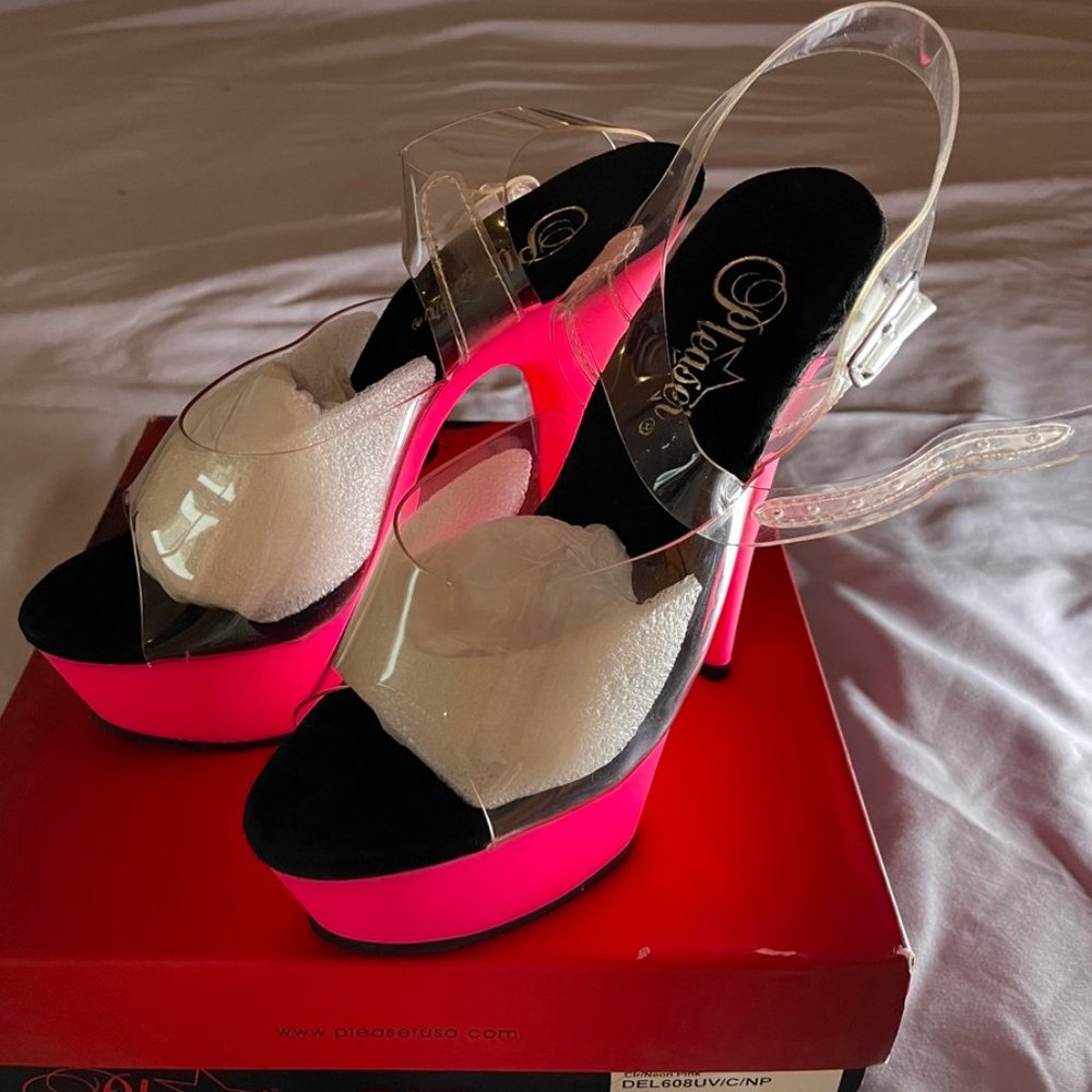 NIB Pleaser Blacklight Pink 6” Stiletto Platform Heels Size 6